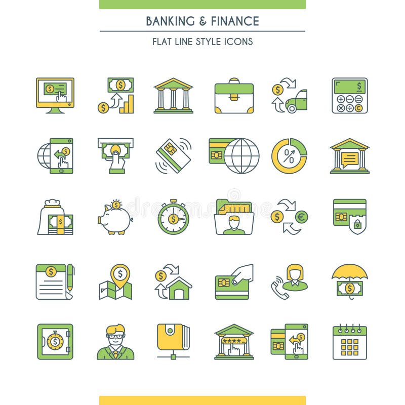 Banking and finance icons set. Modern icons on theme commerce, payments, business and deposits. Banking and finance icons set. Modern icons on theme commerce, payments, business and deposits