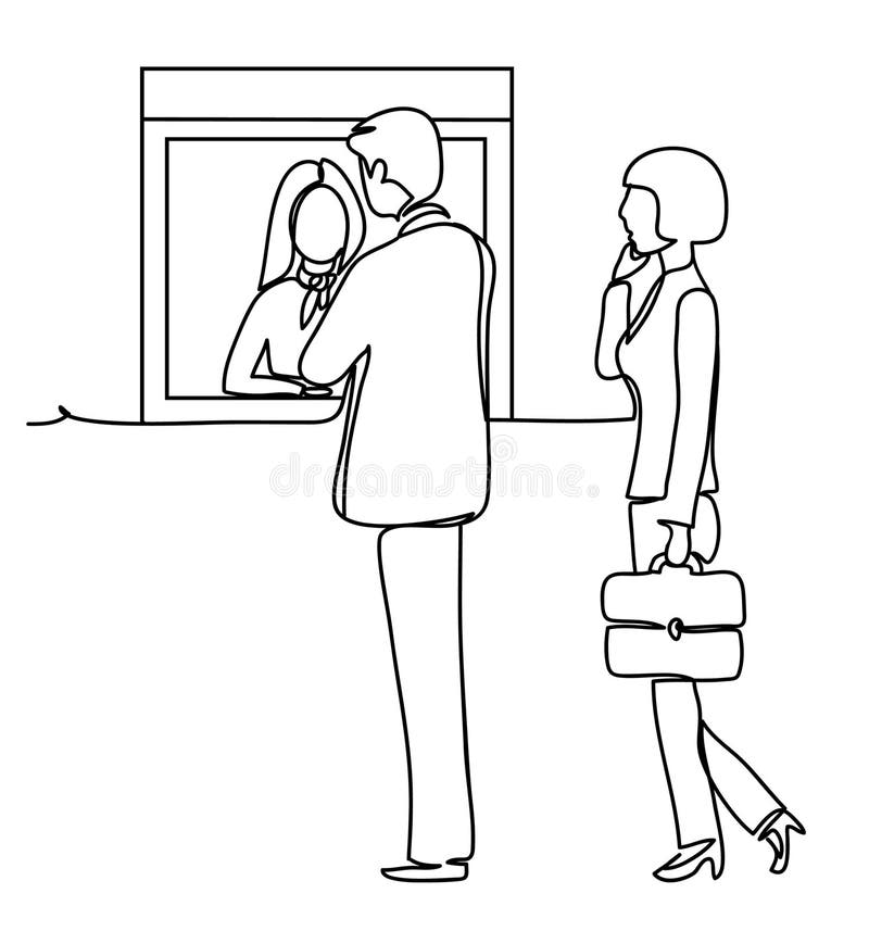 Deponuje pieniądze, Zaludnia, czekać w transakcjach finansowych w banku Fachowa wektorowa ilustracja odizolowywająca na bielu ilustracji Deponuje pieniądze, Zaludnia, czekać w transakcjach finansowych w banku Fachowa wektorowa ilustracja odizolowywająca na bielu ilustracji