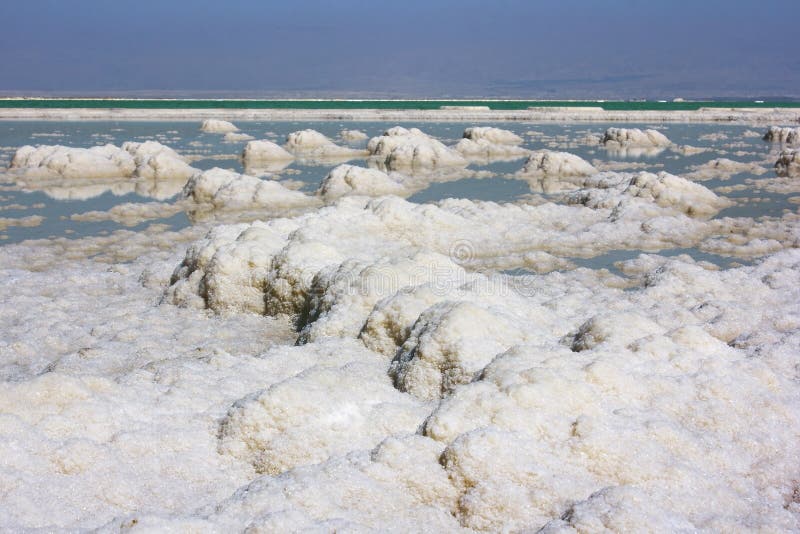 Deposits of mineral salts, Dead Sea, Israel. Bank, disaster.