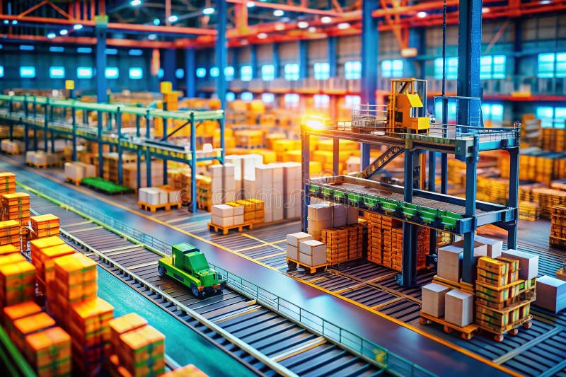 Depozitul automat al viitorului O minune miniaturală a logisticii inteligente și a stocării robotizate stock illustration