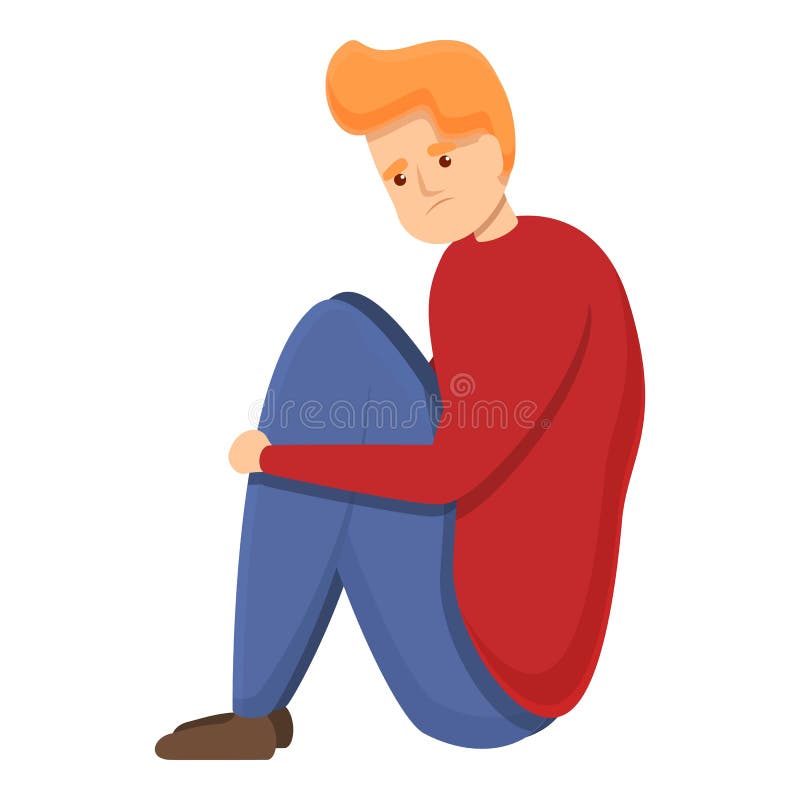 Depressed Boy Icon, Cartoon Style Stock Vector - Illustration of