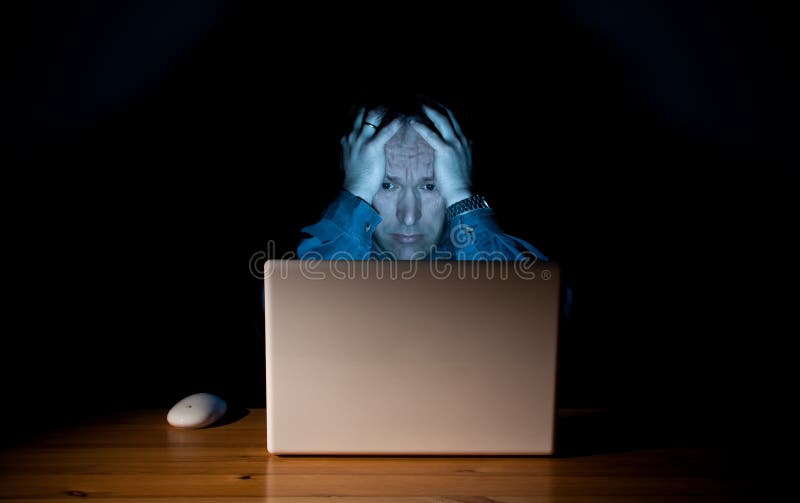 Depressed computer guy stock photo