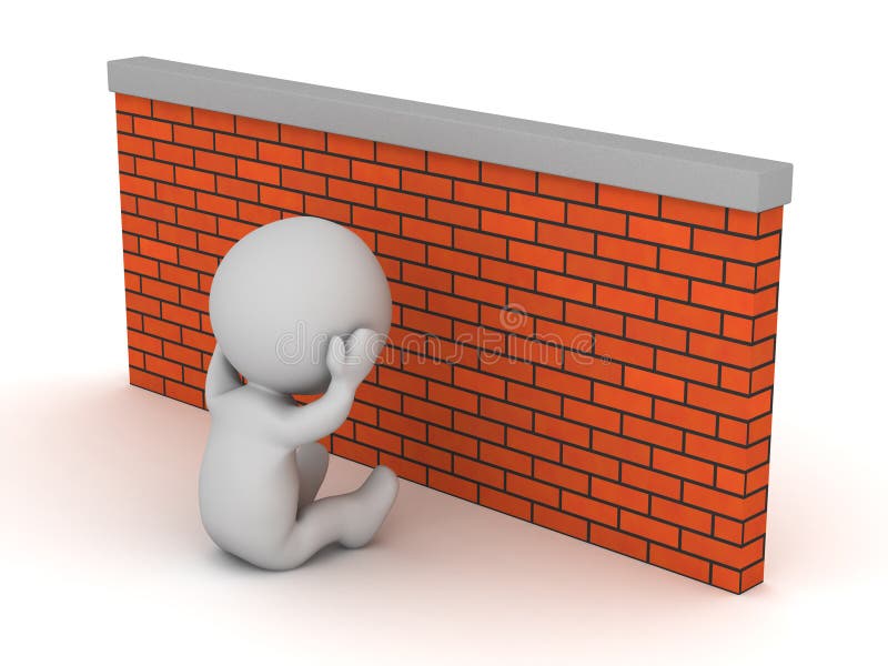 Depressed 3d Character With Brick Wall Stock Illustration Illustration Of Small Blocked 86168688