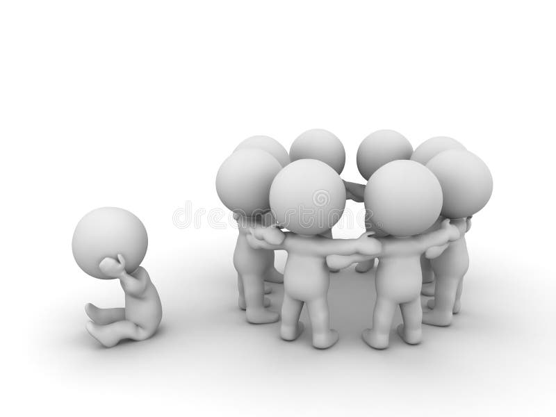 Depressed 3D Character is Left Out of the Group Stock Illustration