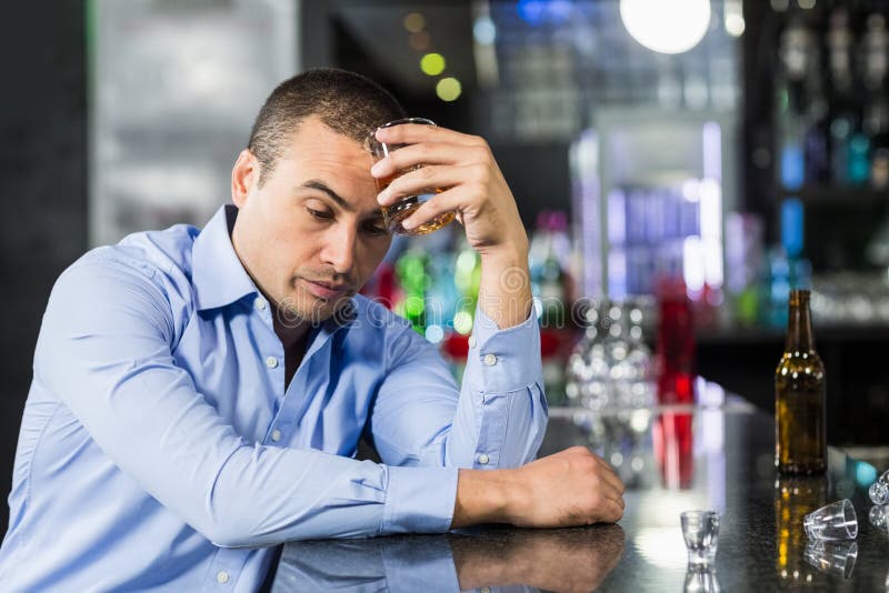 Depressed Man Having a Whiskey Stock Image - Image of male, alcohol ...