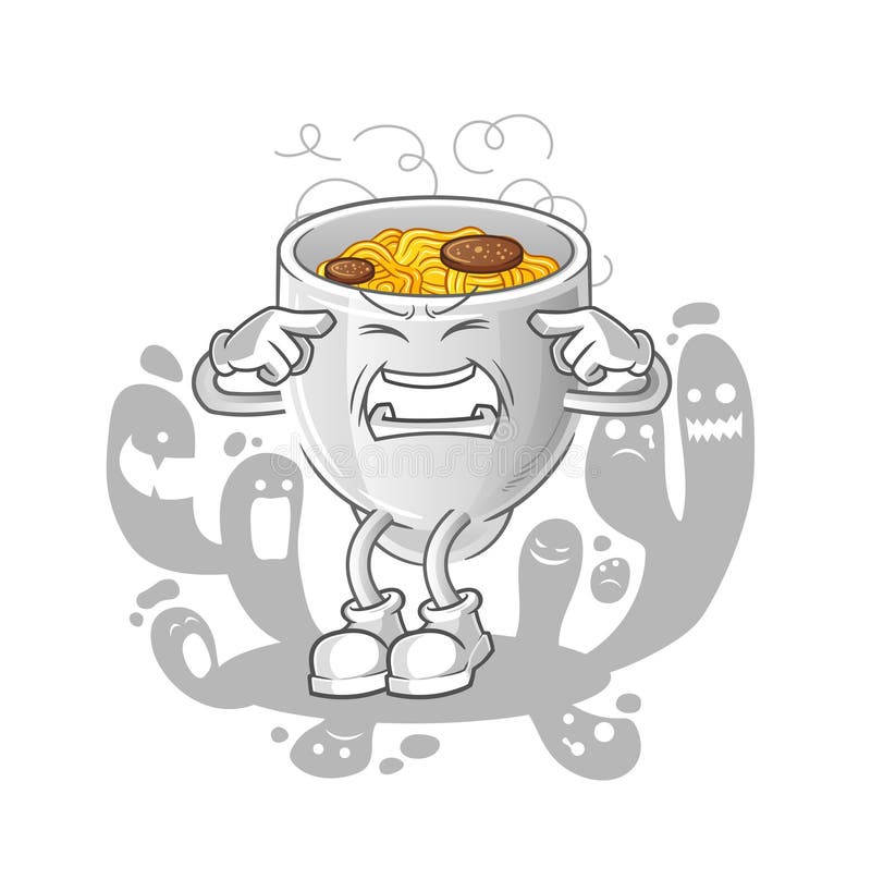 Depressed Noodle Bowl Character. Cartoon Vector Stock Vector