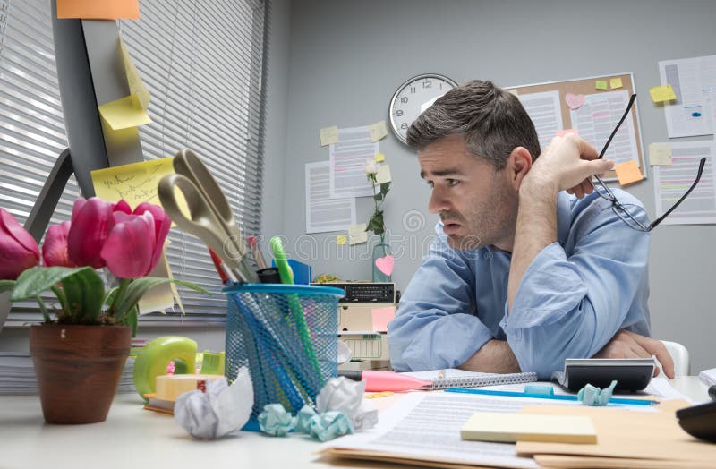 Depressed Office Worker at His Desk Stock Photo Image of emotional, stress 46741786