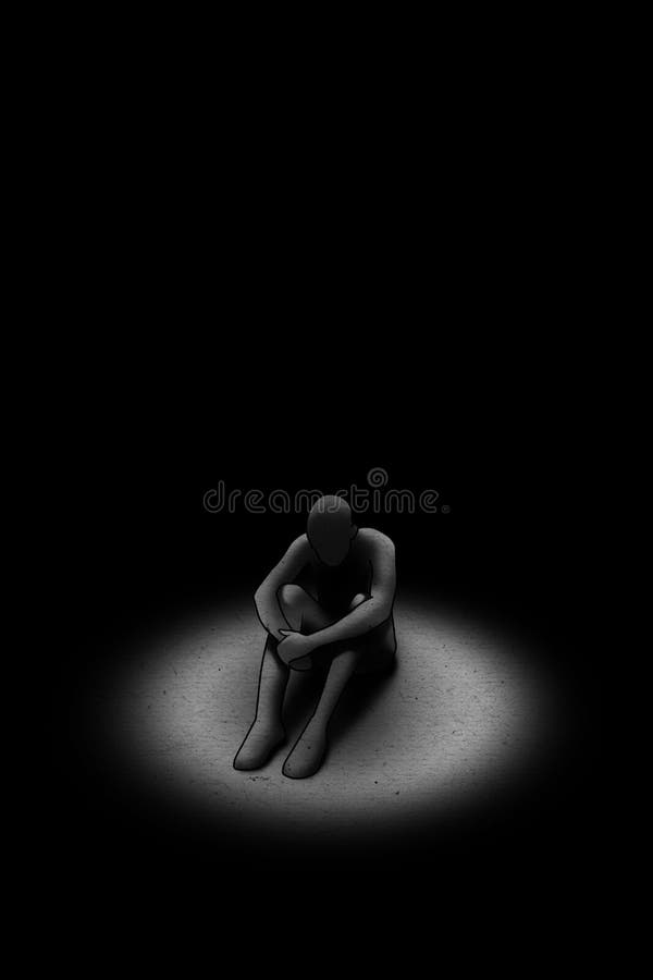 Depressed Person Sitting Alone in Isolation in the Dark with a Spotlight  Stock Photo - Image of mental, mentally: 178083380