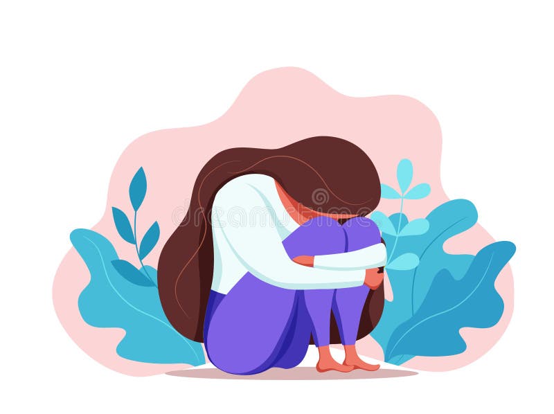 Depressed Sad Lonely Woman in Anxiety, Sorrow Vector Cartoon Illustration.  Stock Vector - Illustration of depressed, negative: 191526646