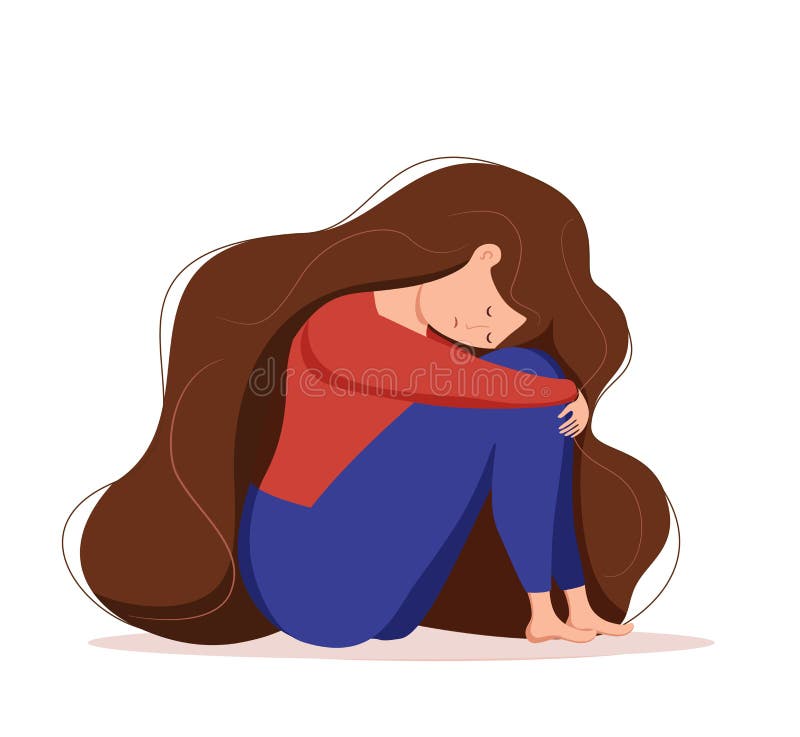 Depressed Sad Lonely Woman in Anxiety, Sorrow Vector Cartoon Illustration.  Stock Vector - Illustration of girl, grieving: 191526682