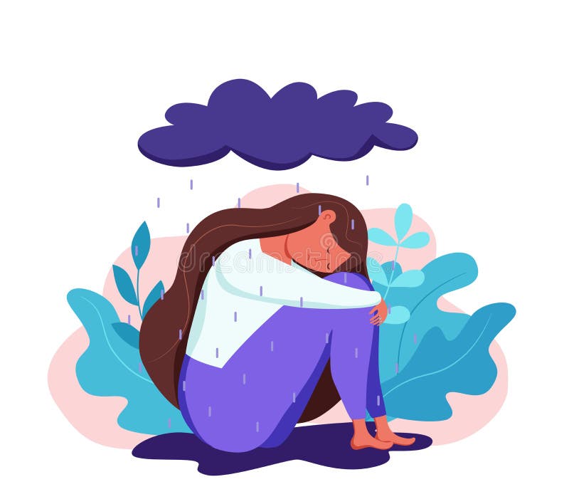 Depressed Sad Lonely Woman in Anxiety, Sorrow Vector Cartoon Illustration  Stock Vector - Illustration of woman, lady: 215409369