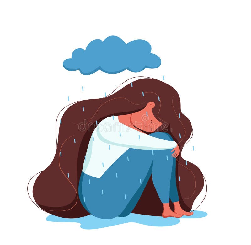 Depressed Sad Lonely Woman in Anxiety, Sorrow Vector Cartoon Illustration.  Stock Vector - Illustration of female, feel: 217706263