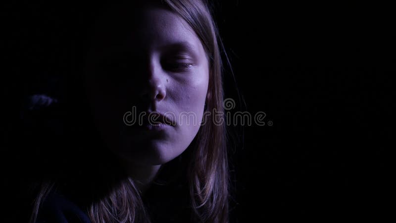 Depressed Teen Girl Is Crying In The Dark 4k Uhd Stock Footage Video Of Depressed Face