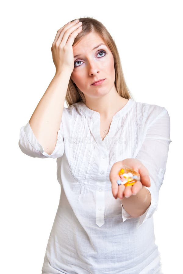 Depressed woman with pharmaceutical