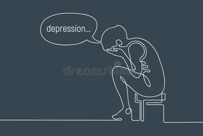 Sad Depressed Woman Sitting on Floor, Sketch Vector Illustration ...