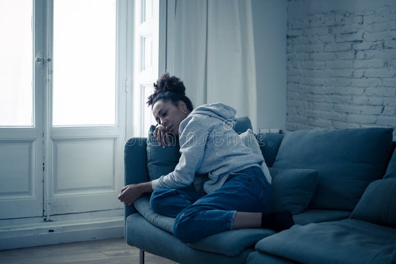 Young African American Woman Suffering from Depression, Anxiety and