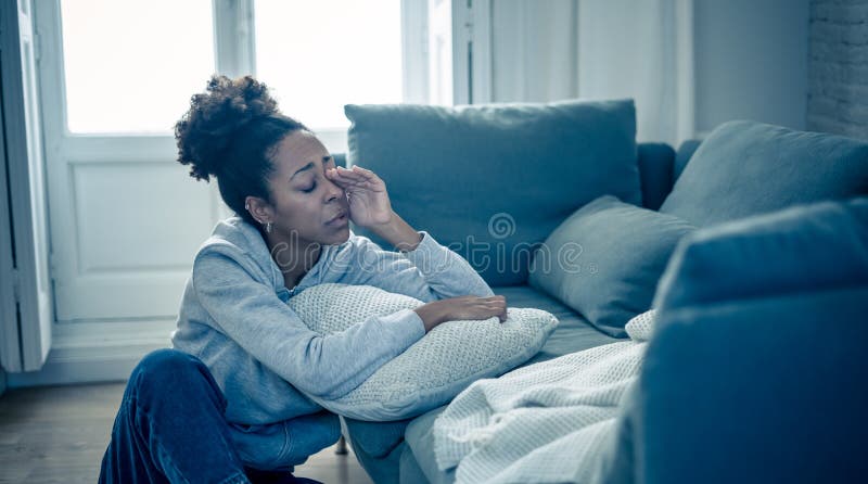 Young African American Woman Suffering from Depression, Anxiety and