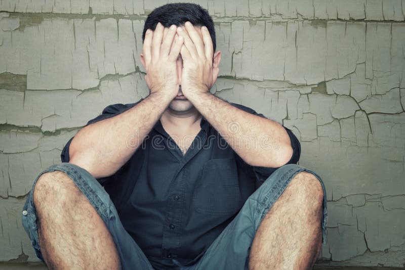 Side Profile Of A Sad Man With Hands On Face Looking Down. Depression And  Anxiety Disorder Concept Stock Photo, Picture and Royalty Free Image. Image  89272898.