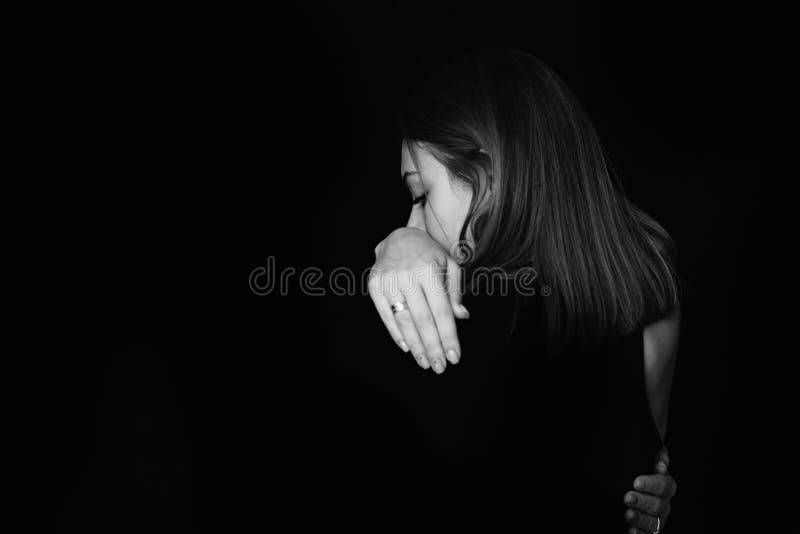 Depression in Modern Man. the Girl is Standing with Her Back To the Black  Background Stock Photo - Image of background, embrace: 205669528