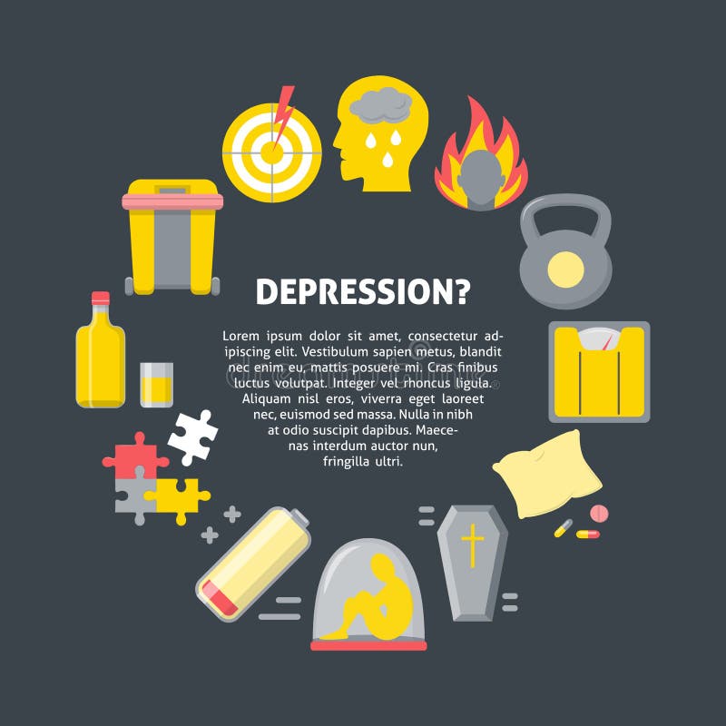 Set of Depression Symptoms Icons in Flat Style Stock Vector ...