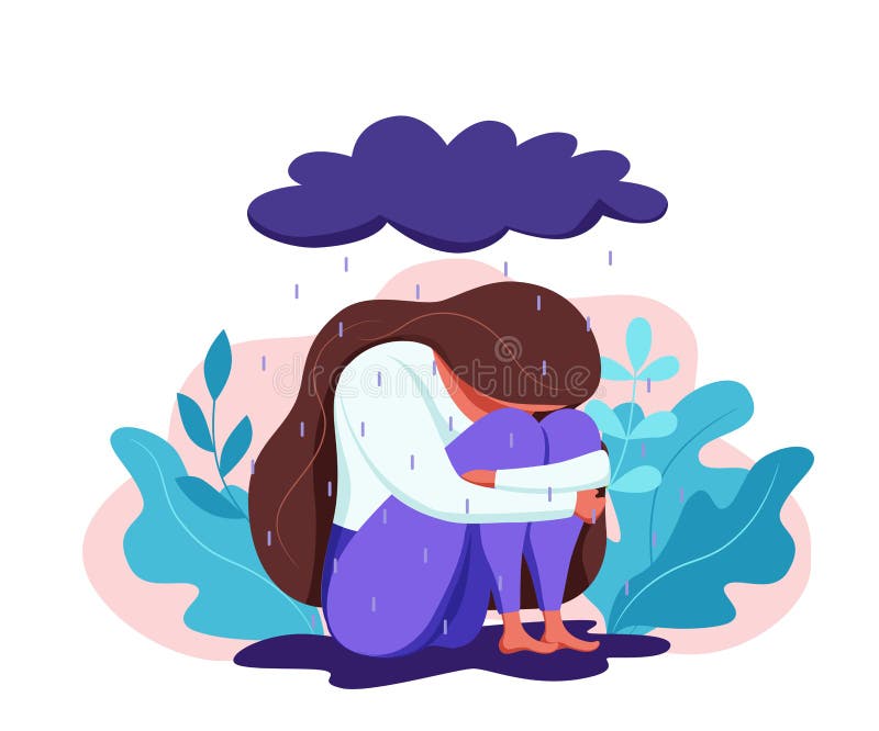 Deprimido Triste Sola Mujer En Ansiedad Tristeza Vector Ilustración De  Dibujos Animados. Ilustración del Vector - Ilustración de enfermo, persona:  220328275