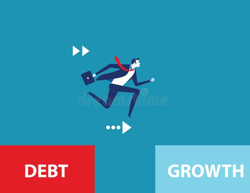 Depășirea datoriilor. om de afaceri care rulează și scapă din zona de datorii. ilustrare vectorială de business concept vector illustration