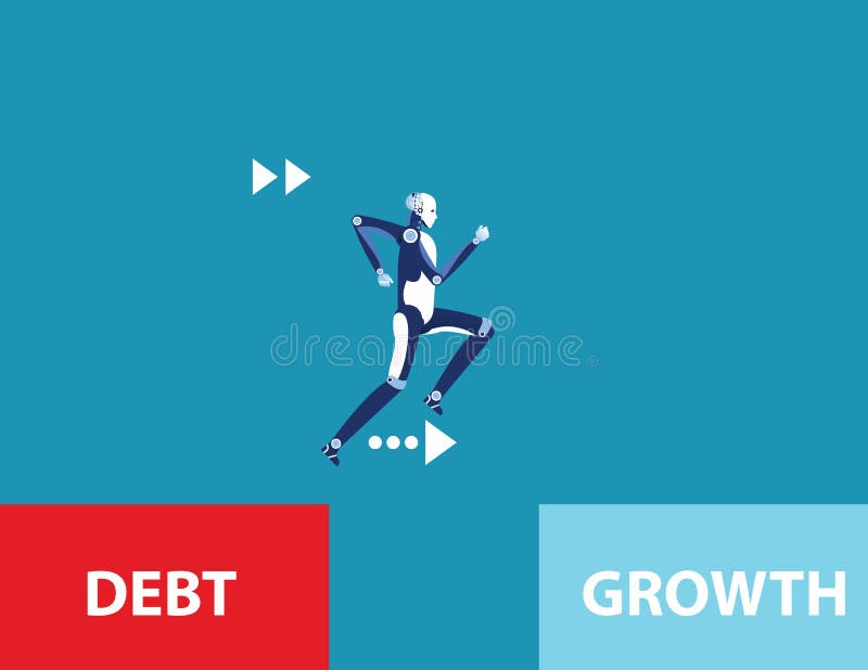 Depășirea datoriilor. robot care rulează și scapă de zona datoriei. ilustrare vectorială de business concept royalty free illustration