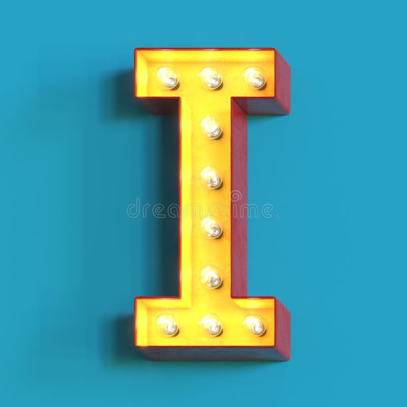 Der Alphabetcharakters 3d der Schrift 3d der Glühbirne glühender Wiedergabebuchstabe I stock abbildung
