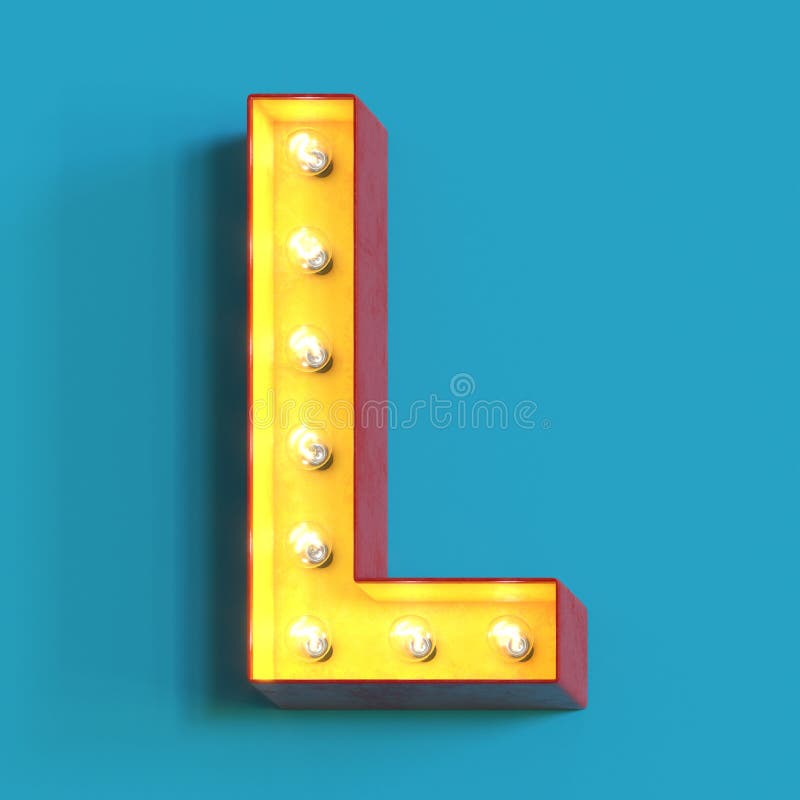 Der Alphabetcharakters 3d der Schrift 3d der Glühbirne glühender Wiedergabebuchstabe L vektor abbildung