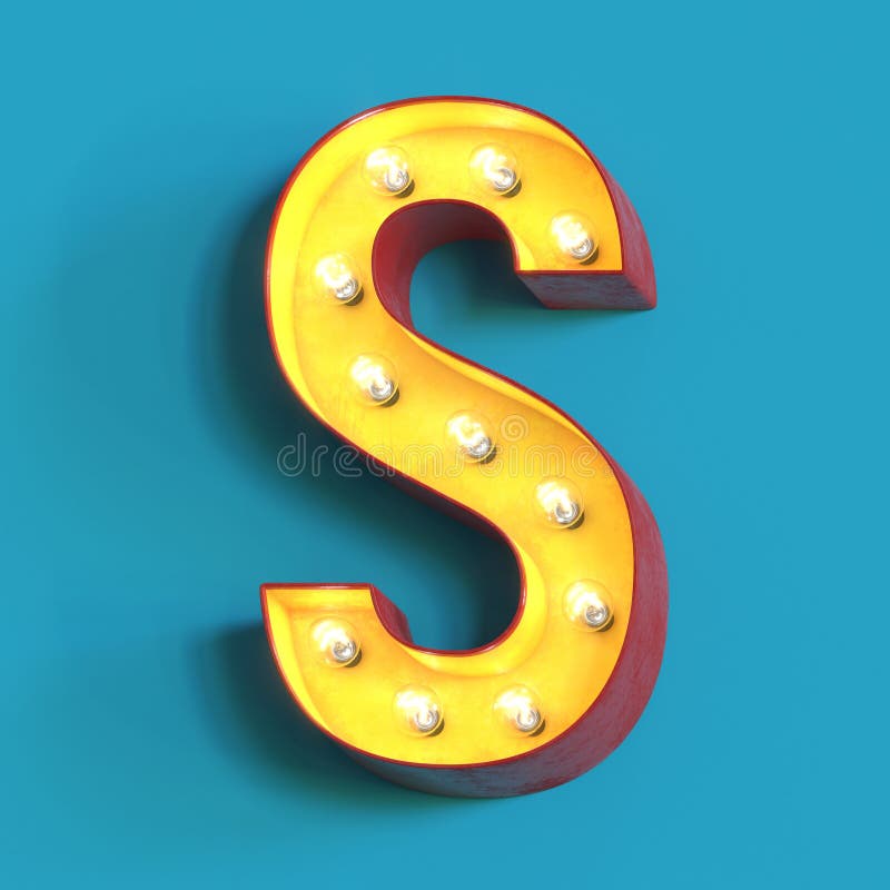 Der Alphabetcharakters 3d der Schrift 3d der Glühbirne glühender Wiedergabebuchstabe s stock abbildung