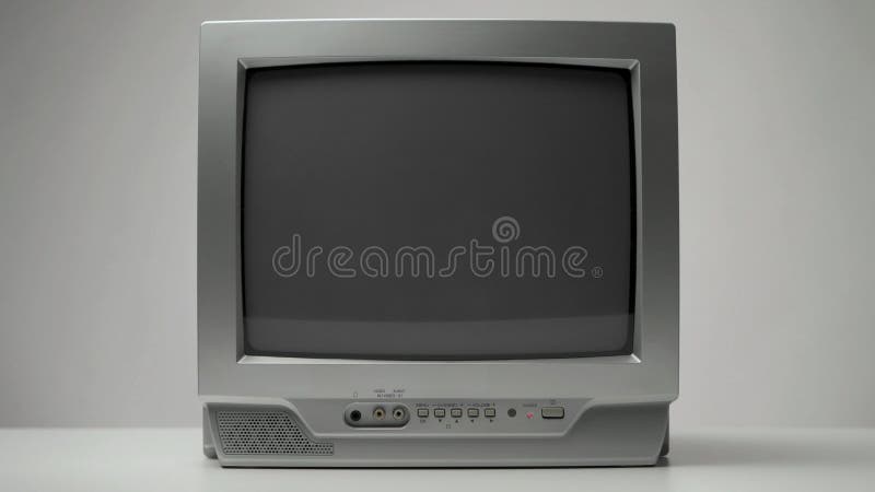 Der alte graue Ct-TV zeigt Störungen und statische Rauschvermittlungskanäle, die auf einem hellgrauen Hintergrund abschalten. leer