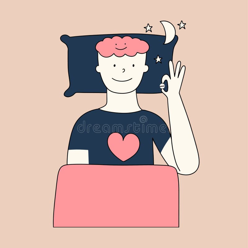 Der Begriff der Behandlung des somnie-magnesiumhaltigen Mangels. Der Charakter liegt auf dem Bett und hält eine Schlaftablette ode vektor abbildung