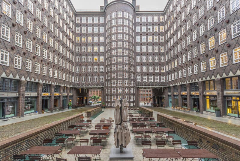 Hamburg, Germany - the Chilehaus is a ten-story office building in Hamburg, and one of the few examples of the 1920s Brick Expressionism style of architecture. Hamburg, Germany - the Chilehaus is a ten-story office building in Hamburg, and one of the few examples of the 1920s Brick Expressionism style of architecture