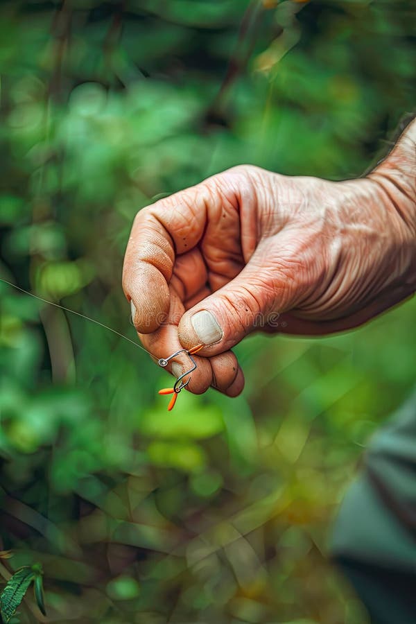 the fisherman baits the hook. AI generated. the fisherman baits the hook. AI generated