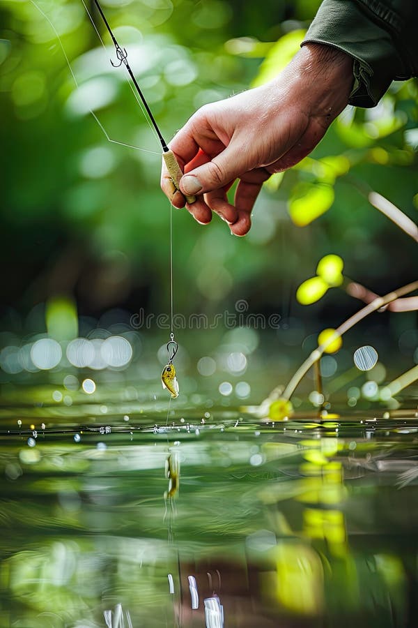 the fisherman baits the hook. AI generated. the fisherman baits the hook. AI generated