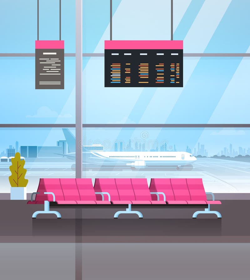 Der Flughafen, der Hall Departure Lounge Terminal Interior wartet, überprüfen herein stock abbildung