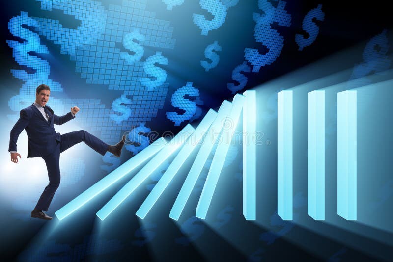 Der Geschäftsmann im Domino-Effekt-Geschäftskonzept stockbild Der Geschäftsmann im Domino-Effekt-Geschäftskonzept stockbild