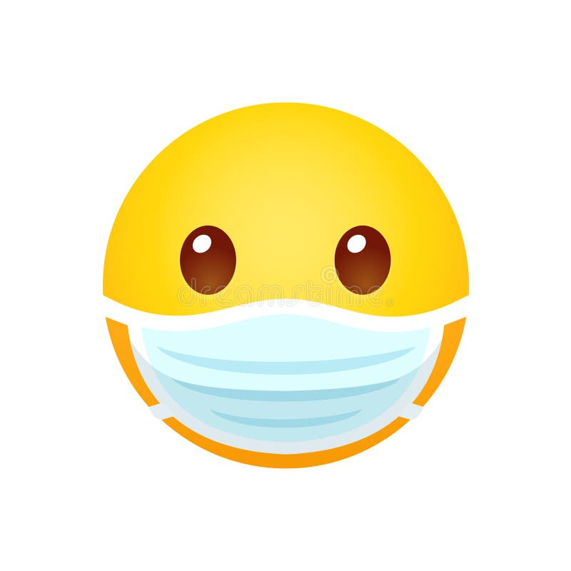 Yellow emoji in face mask. Disease protection and sickness prevention, cartoon emoticon. Isolated vector clip art illustration. Yellow emoji in face mask. Disease protection and sickness prevention, cartoon emoticon. Isolated vector clip art illustration