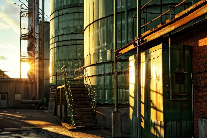 Der industrielle Charme bei Sonnenuntergang erfasst das Wesen der städtischen Erforschung lizenzfreie abbildung