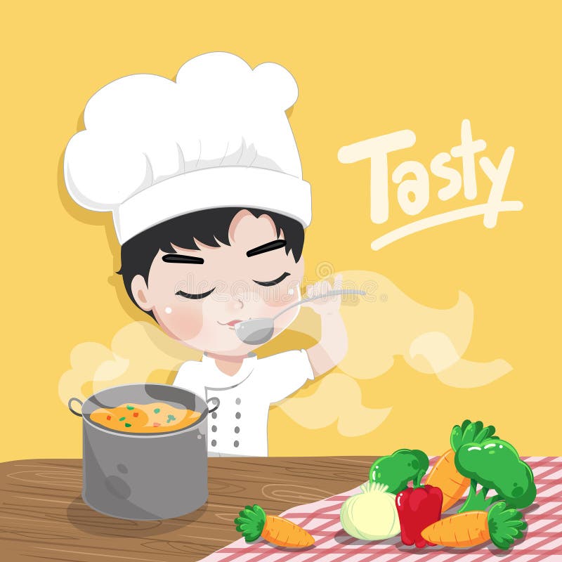 Der junge Chef schmeckt stock abbildung Der junge Chef schmeckt stock abbildung