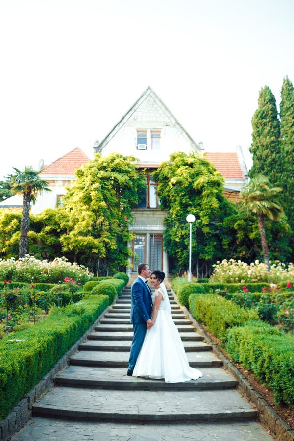 Der Kerl und das M?dchen l?cheln an einander Klassische junge Hochzeitspaare lizenzfreie stockfotos Der Kerl und das M?dchen l?cheln an einander Klassische junge Hochzeitspaare lizenzfreie stockfotos