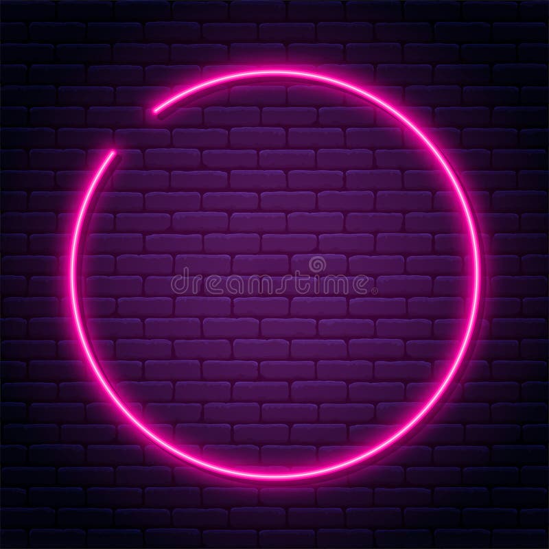 In der Kreisform Leuchtreklame. leichter leichter belichteter Runden Neonrahmen. glühende violetten Neonröhre mit dunklem Hintergr lizenzfreie abbildung