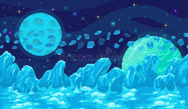 In der Pixelkunst Raumplanet. pixelated Landschaft für bisschen Videospiel des Spiels oder der Anwendung 8