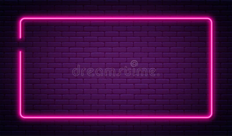 In der Rechteckform Leuchtreklame. leichter leichter belichteter Rechteckneonrahmen. glühende violetten Neonröhre mit dunklem Hint lizenzfreie abbildung