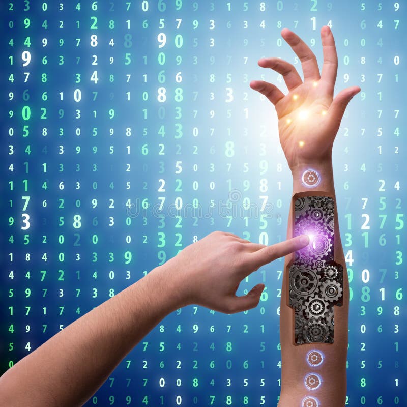 Der Roboterhandpressenknopf im futuristischen Konzept lizenzfreie stockbilder Der Roboterhandpressenknopf im futuristischen Konzept lizenzfreie stockbilder