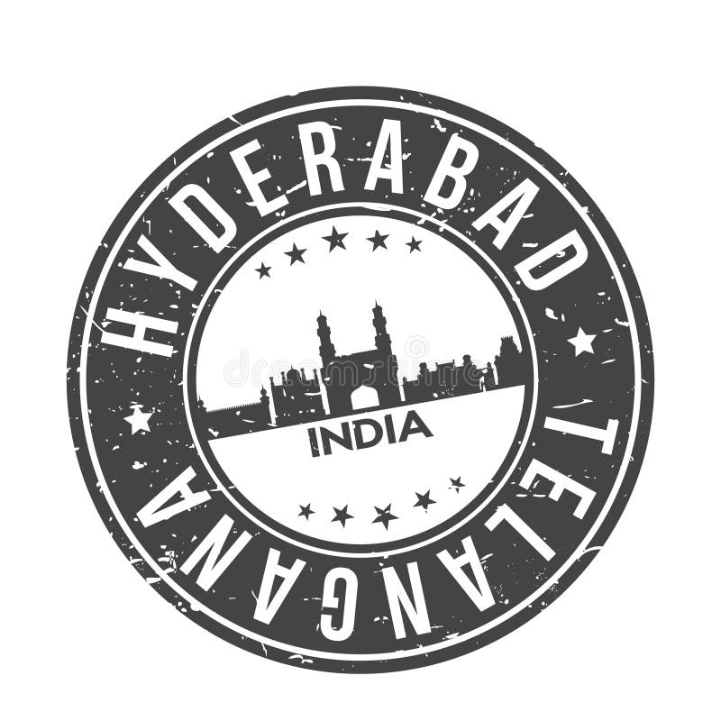 Der Stempellogoikonenskylineschattenbildsymbols Hyderabads Indien Asien Entwurfs-Skylinestadt runde. stock abbildung