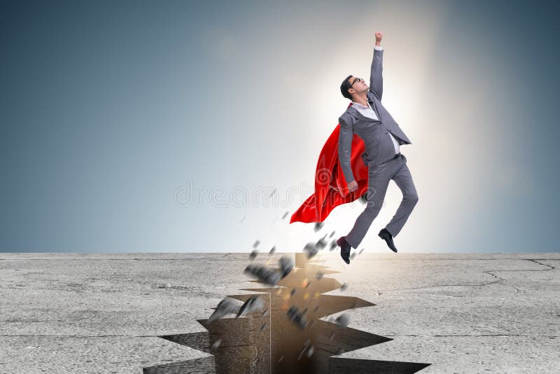 Der Superheldgeschäftsmann, der von der schwierigen Situation entgeht lizenzfreie stockfotos Der Superheldgeschäftsmann, der von der schwierigen Situation entgeht lizenzfreie stockfotos