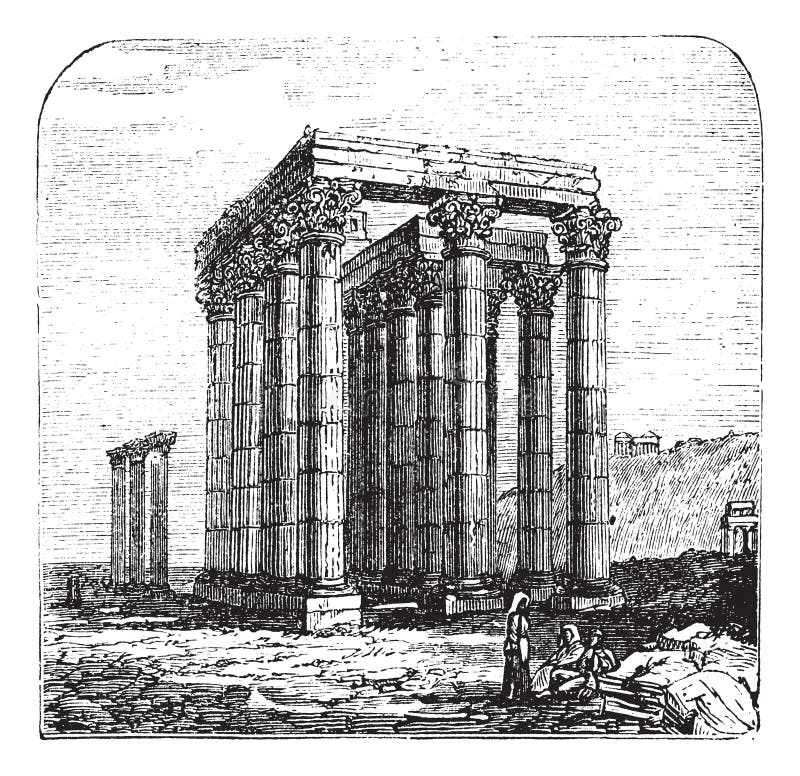 Der Tempel des olympischen Zeus oder Spalten des olympischen Zeus Griechenland Athen. Weinlesestich vektor abbildung