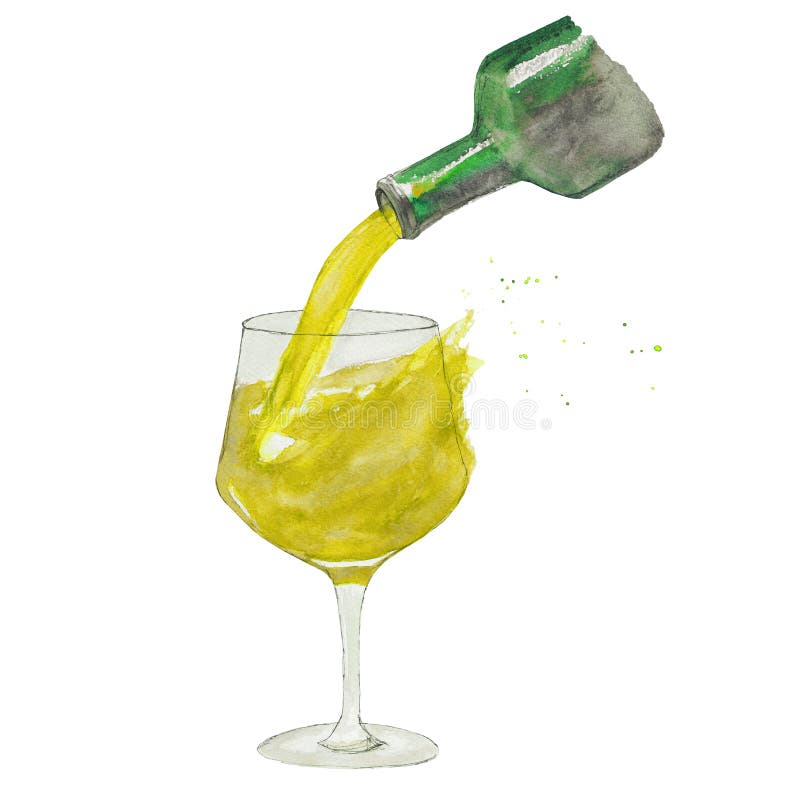 Der Wein, der in Weinglas mit gießt, spritzt vom Weißwein und von der Flasche lizenzfreie abbildung Der Wein, der in Weinglas mit gießt, spritzt vom Weißwein und von der Flasche lizenzfreie abbildung