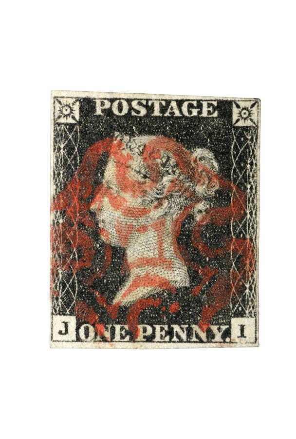 Authentic world's first prepaid stamp, the Penny Black, Great Britain 1840 with a red Maltese Cross cancellation. 12MP camera, isolated. Authentic world's first prepaid stamp, the Penny Black, Great Britain 1840 with a red Maltese Cross cancellation. 12MP camera, isolated.